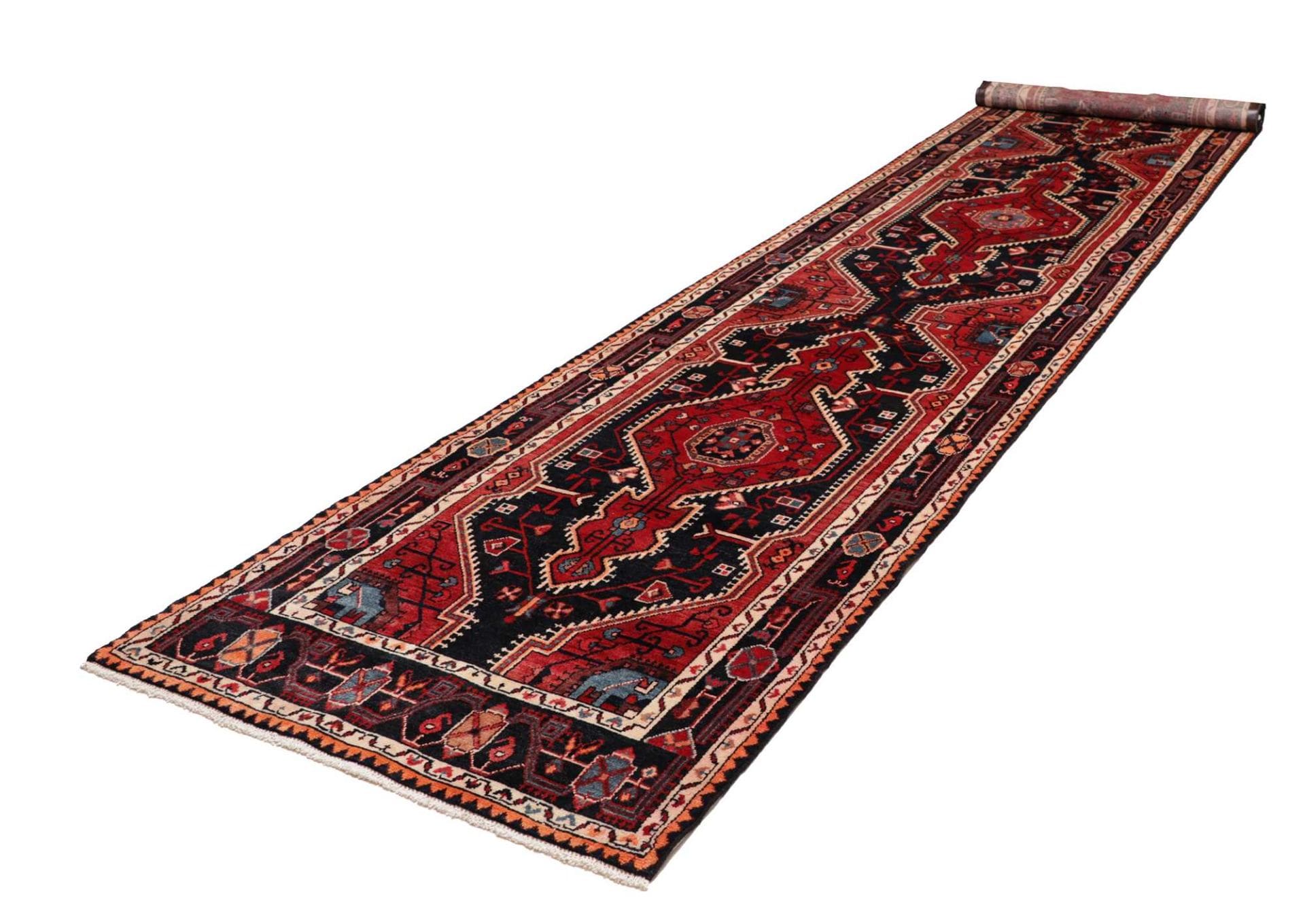 Hamadan Teppich 111 x 503cm, Herati-Muster, Schurwolle, handgeknüpft