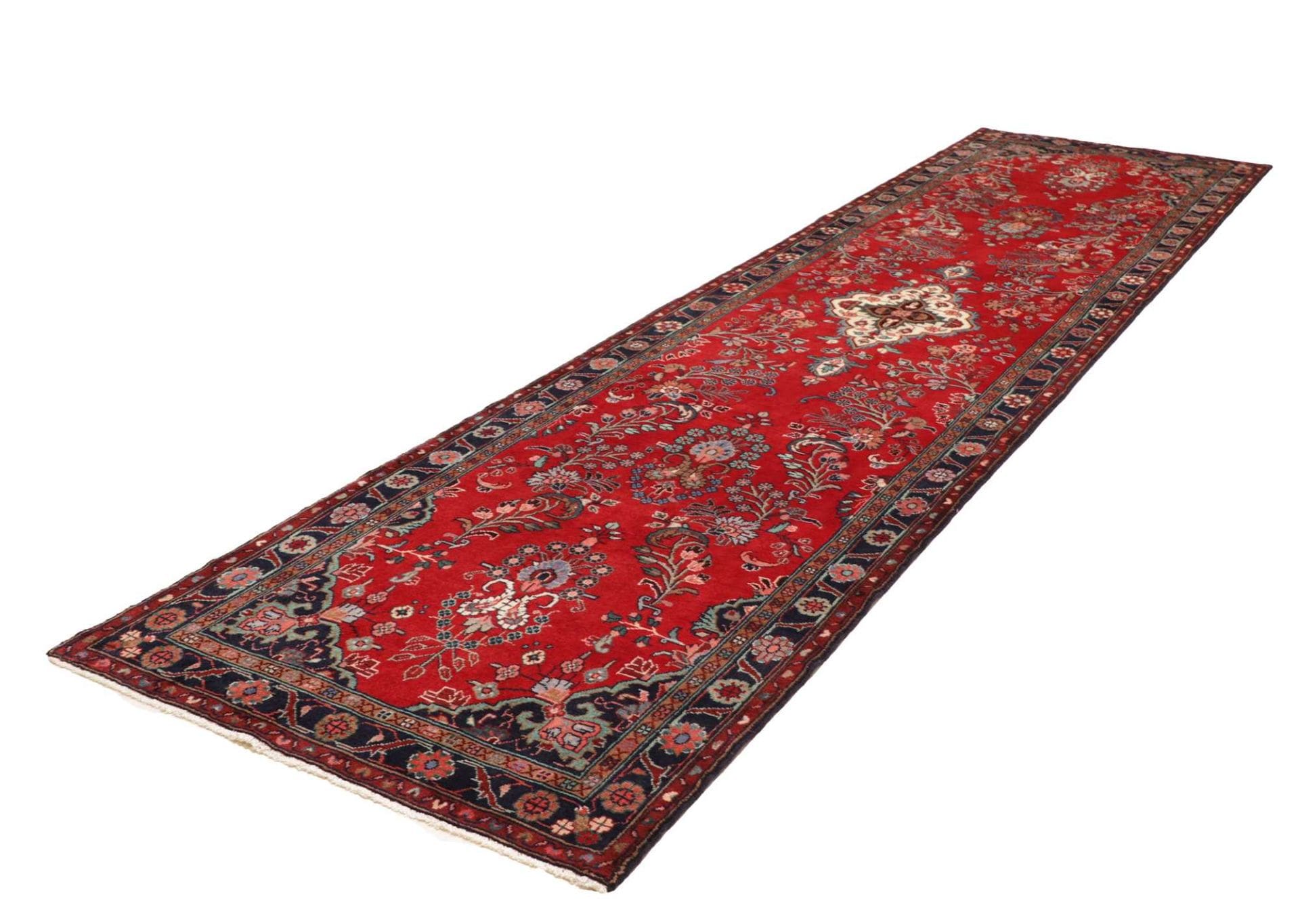 Hamadan Teppich 113 x 395 cm, Schurwolle, geometrisches Muster, handgeknüpft