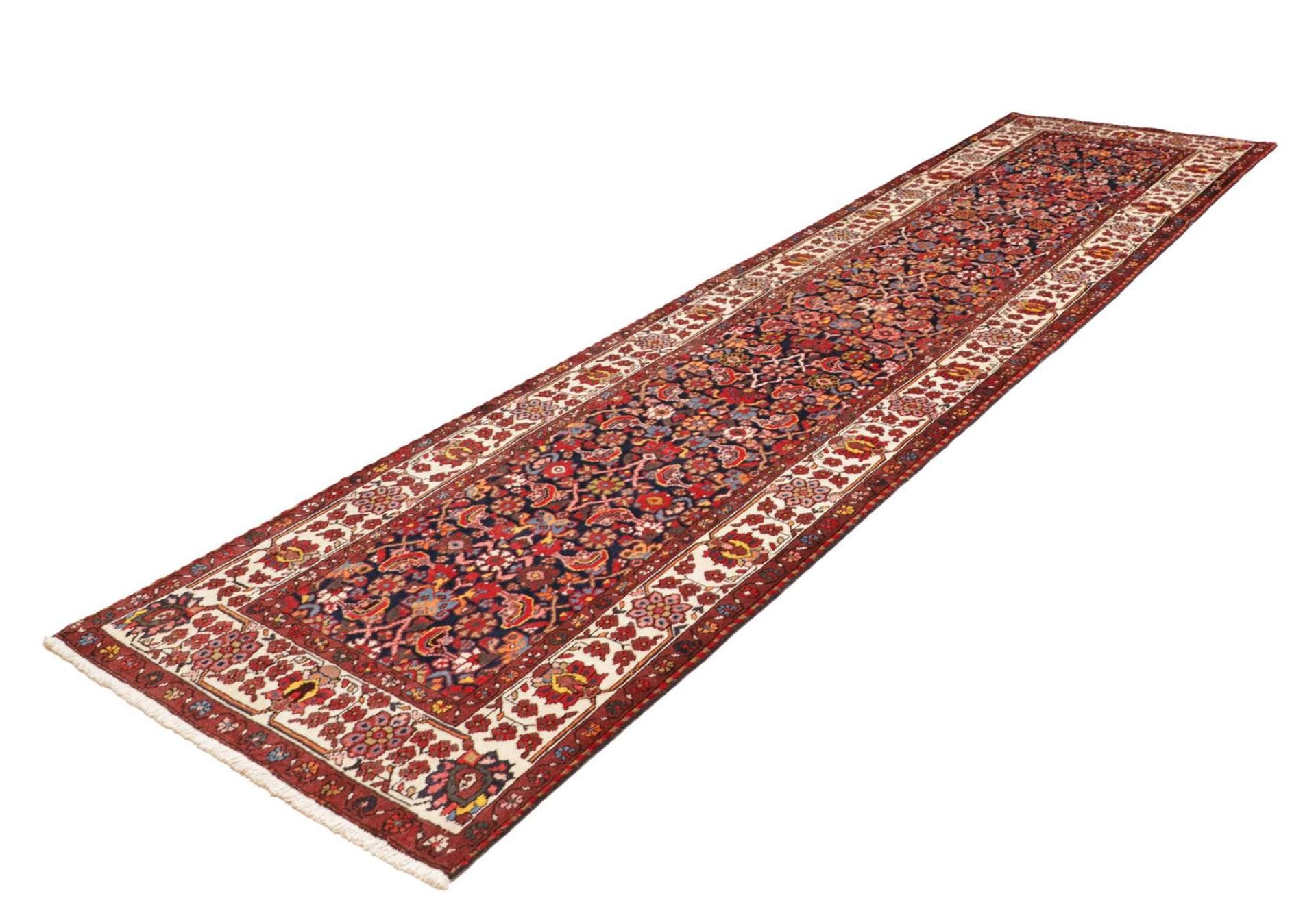 Hamadan Teppich 123 x 380 cm, Herati-Muster, handgeknüpft