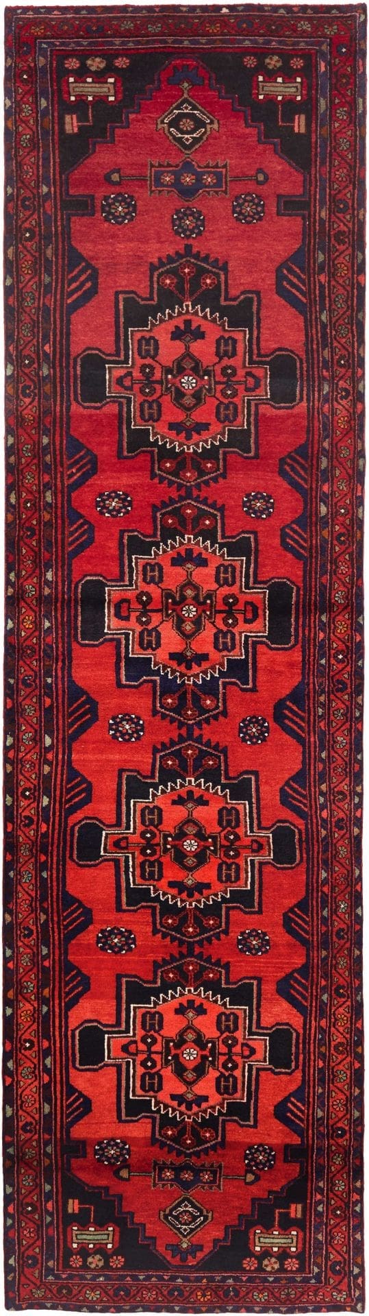 Hamadan Teppich 107 x 395 cm, Herati-Muster, handgeknüpft