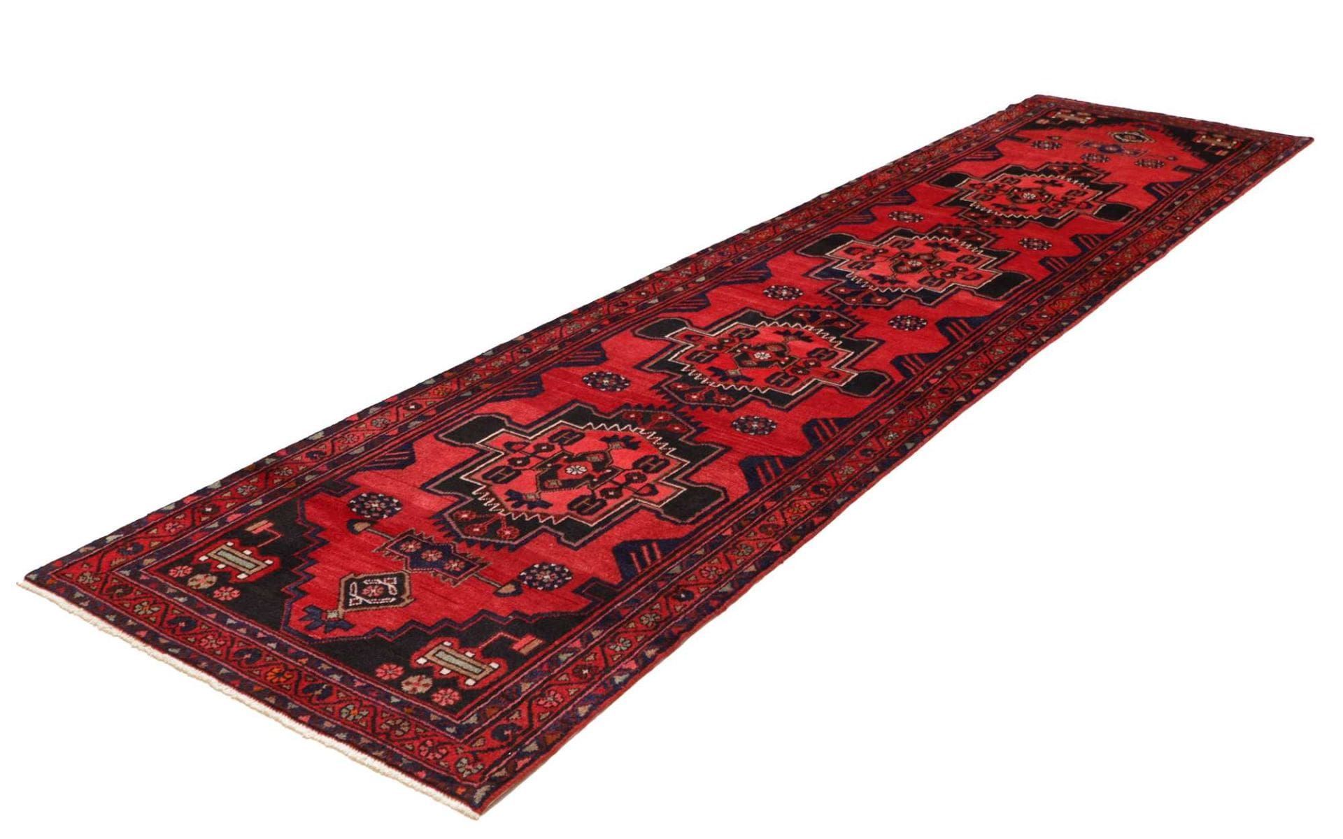 Hamadan Teppich 107 x 395 cm, Herati-Muster, handgeknüpft