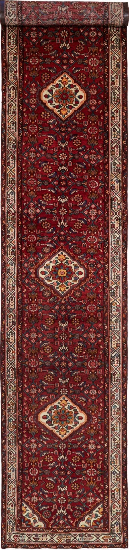 Hamadan Teppich 101 x 513cm, Herati-Muster, Schurwolle, handgeknüpft
