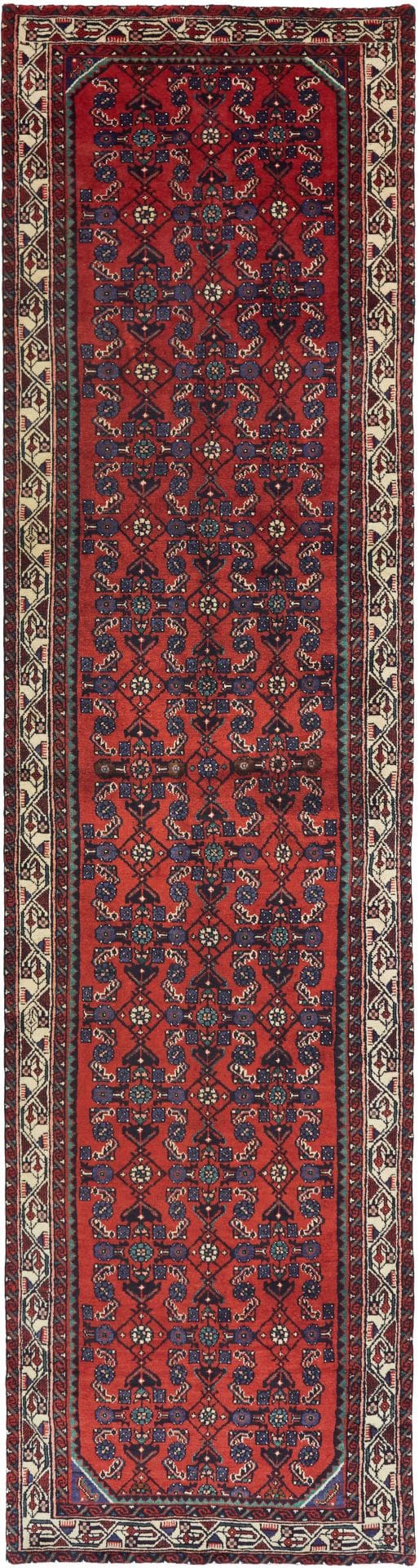 Hamadan Teppich 111 x 415 cm, Herati-Muster, handgeknüpft