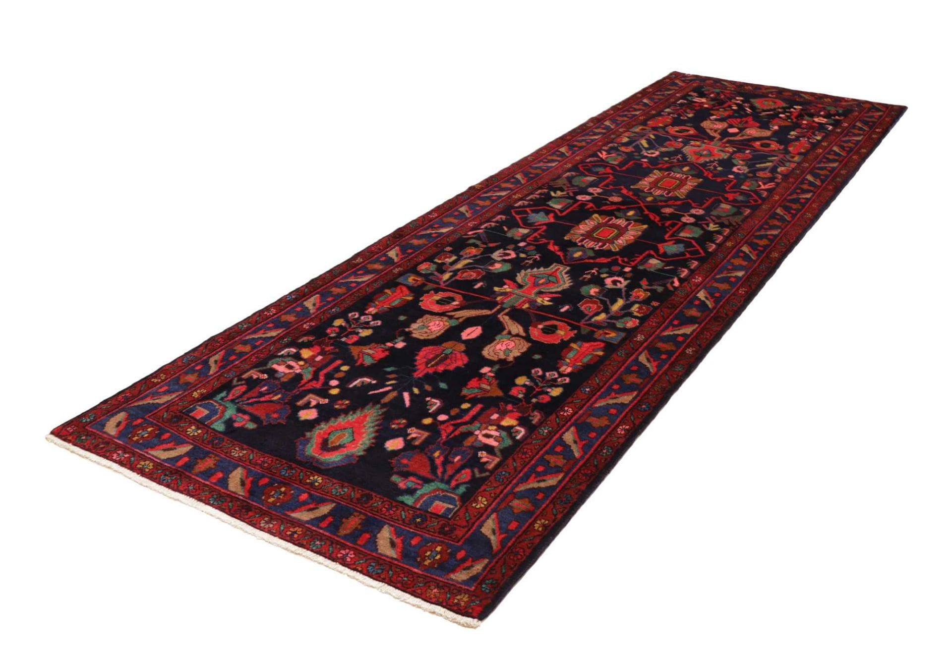 Hamadan Teppich 120 x 360cm, Schurwolle, Herati-Muster, handgeknüpft