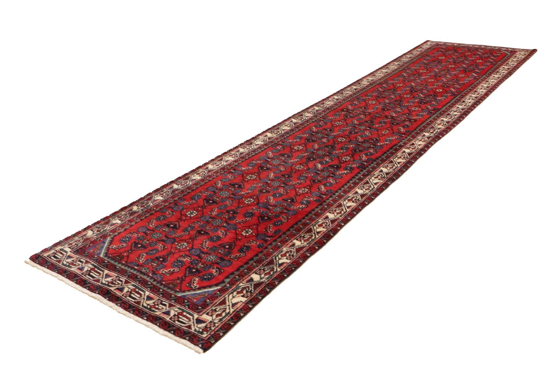 Hamadan Teppich 111 x 415 cm, Herati-Muster, handgeknüpft