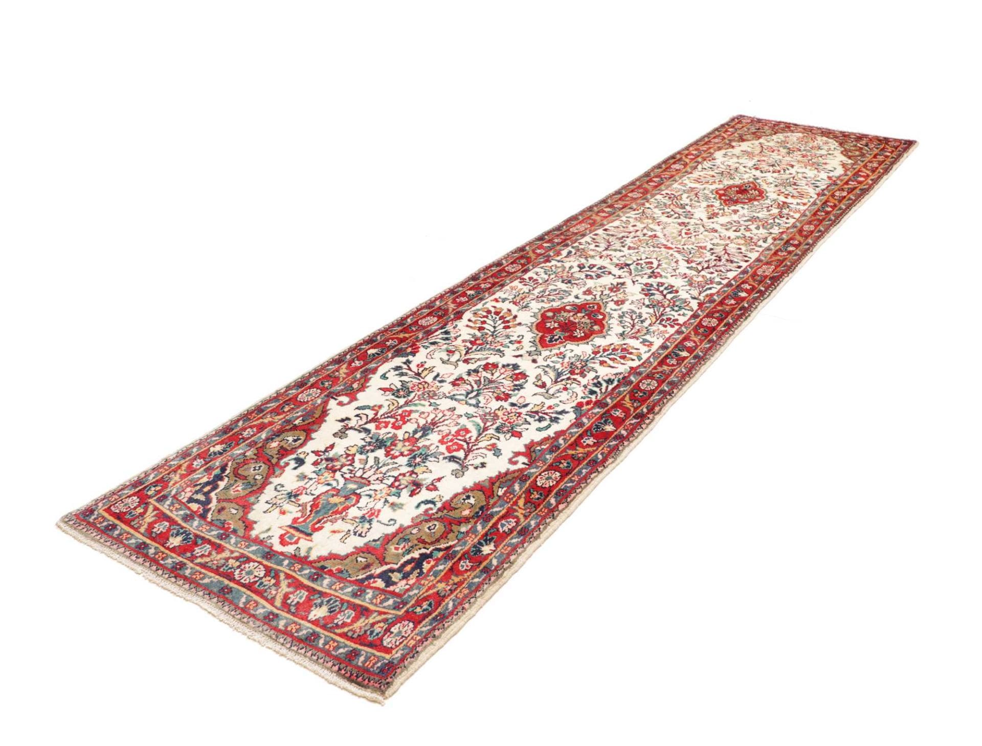 Hamadan Teppich 97 x 368cm, Herati-Muster, Schurwolle, handgeknüpft