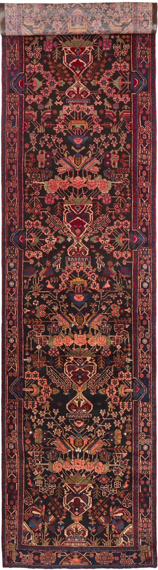 Hamadan Teppich 113 x 488cm, Schurwolle, Herati-Muster, handgeknüpft