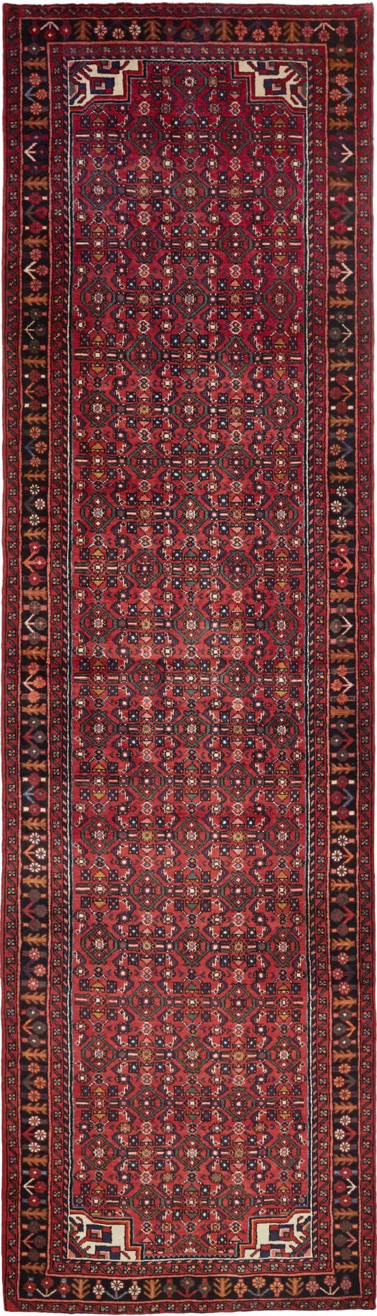 Hamadan Teppich 114 x 403 cm, Herati-Muster, Schurwolle, handgeknüpft