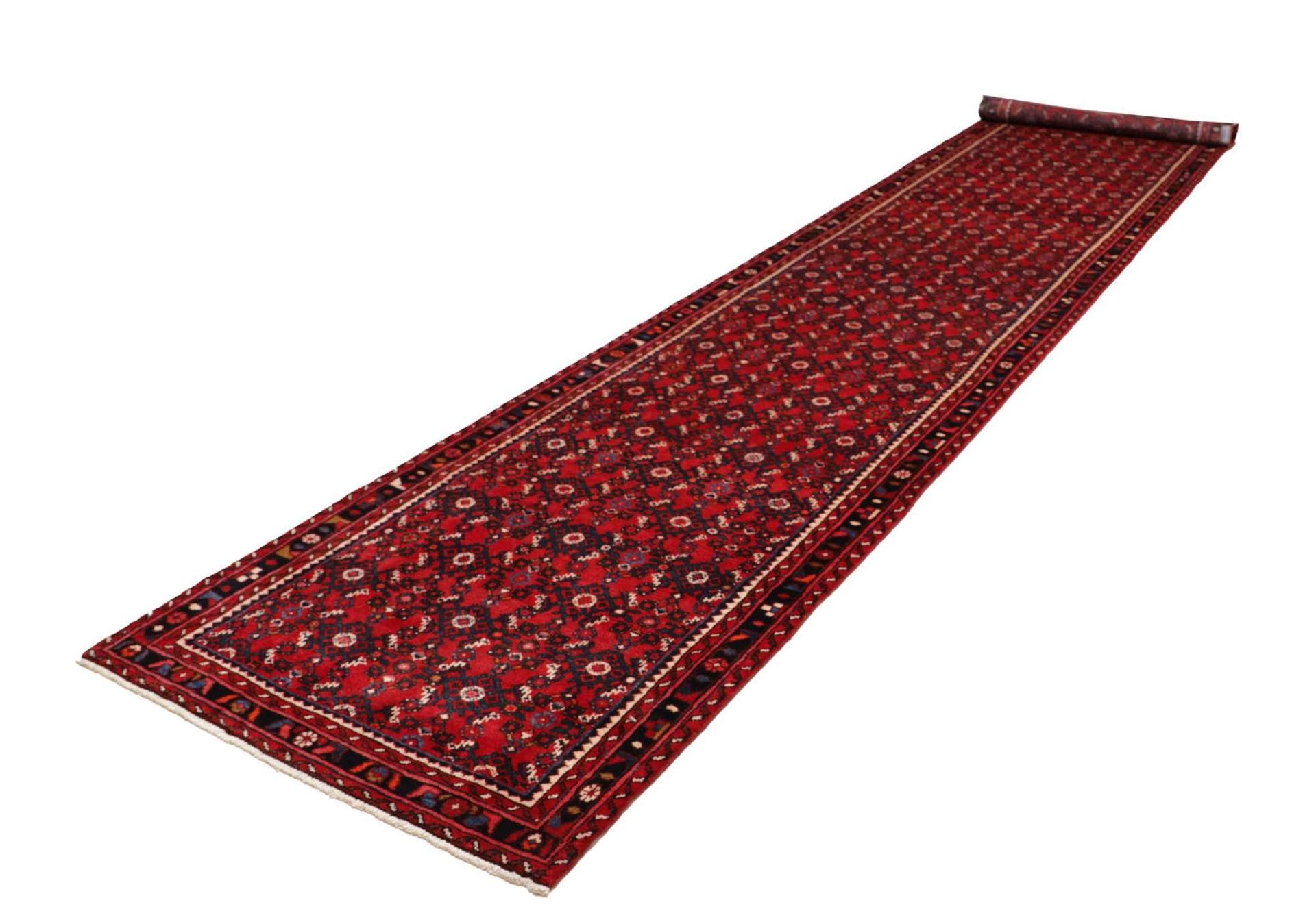 Hamadan Teppich 111 x 477 cm, Schurwolle, geometrisches Muster, handgeknüpft