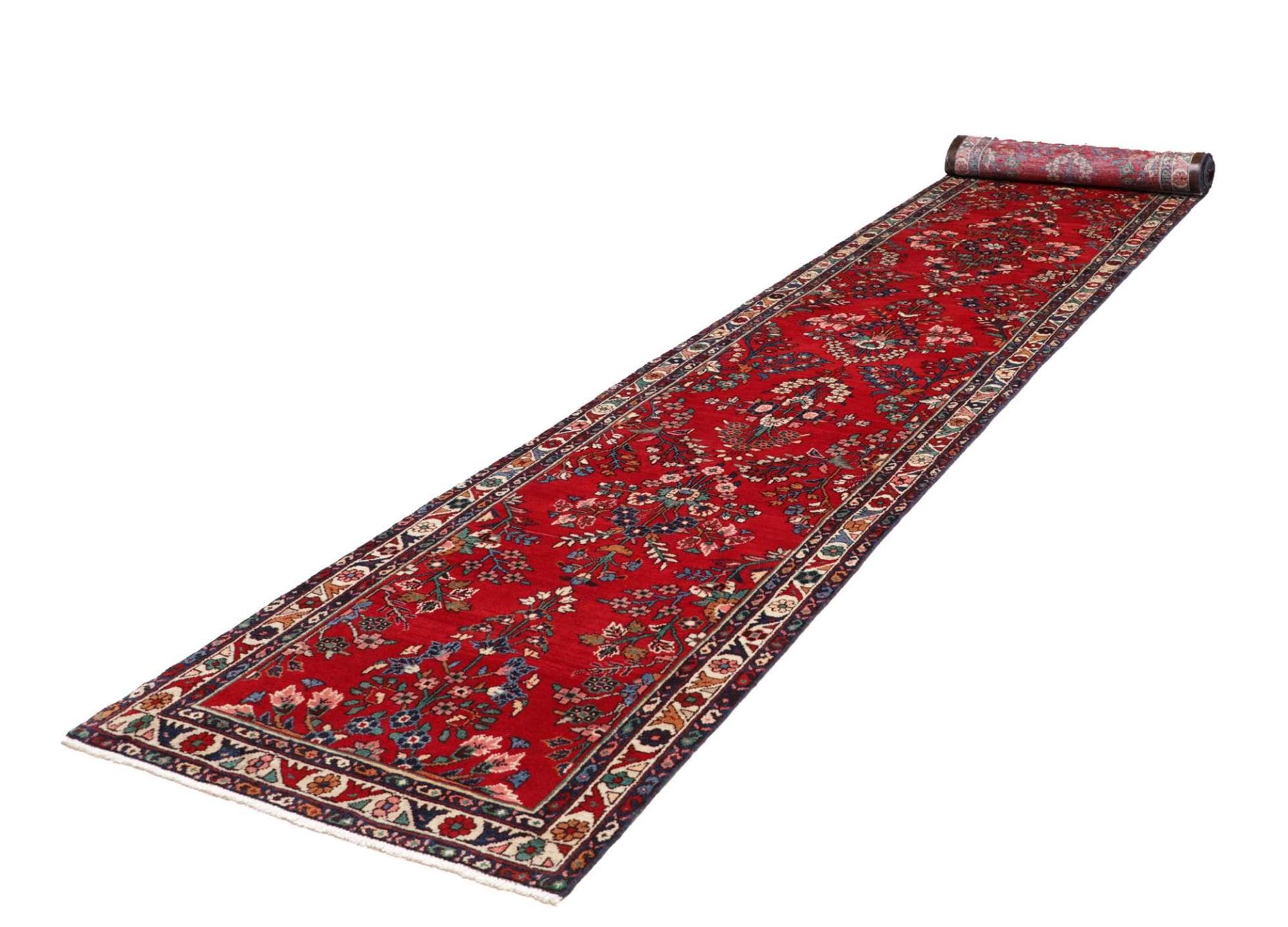 Hamadan Teppich 98 x 598 cm, Schurwolle, geometrisches Muster, handgeknüpft