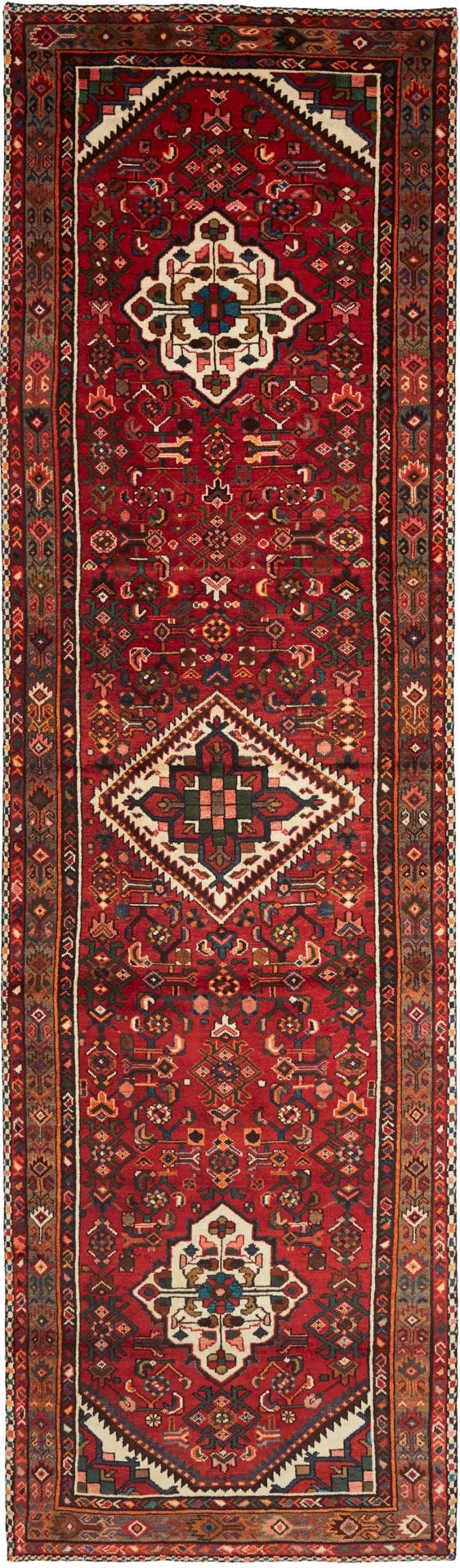 Hamadan Teppich 118 x 405cm, Herati-Muster, Schurwolle, handgeknüpft