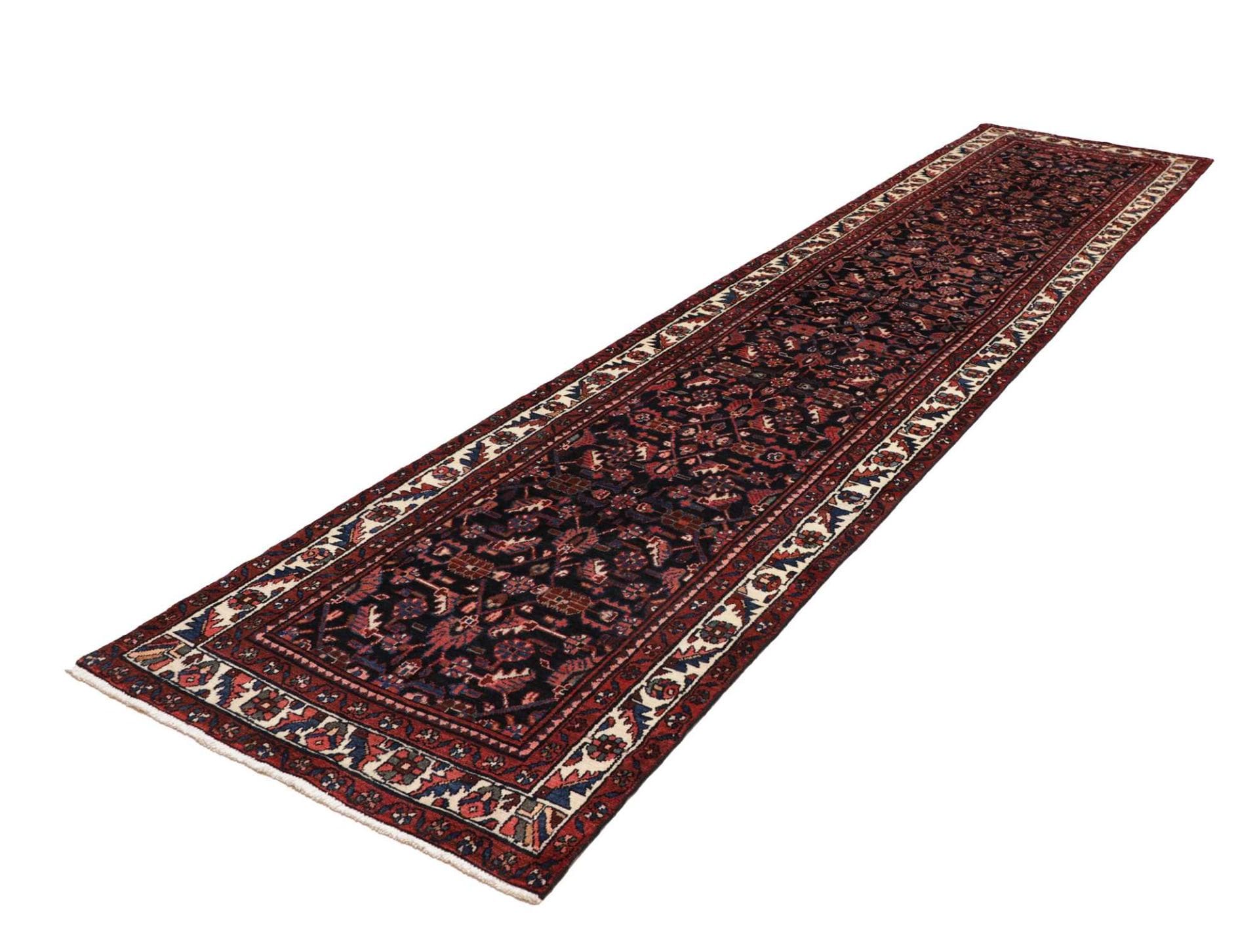 Hamadan Teppich 98 x 415 cm, Herati-Muster, Schurwolle, handgeknüpft