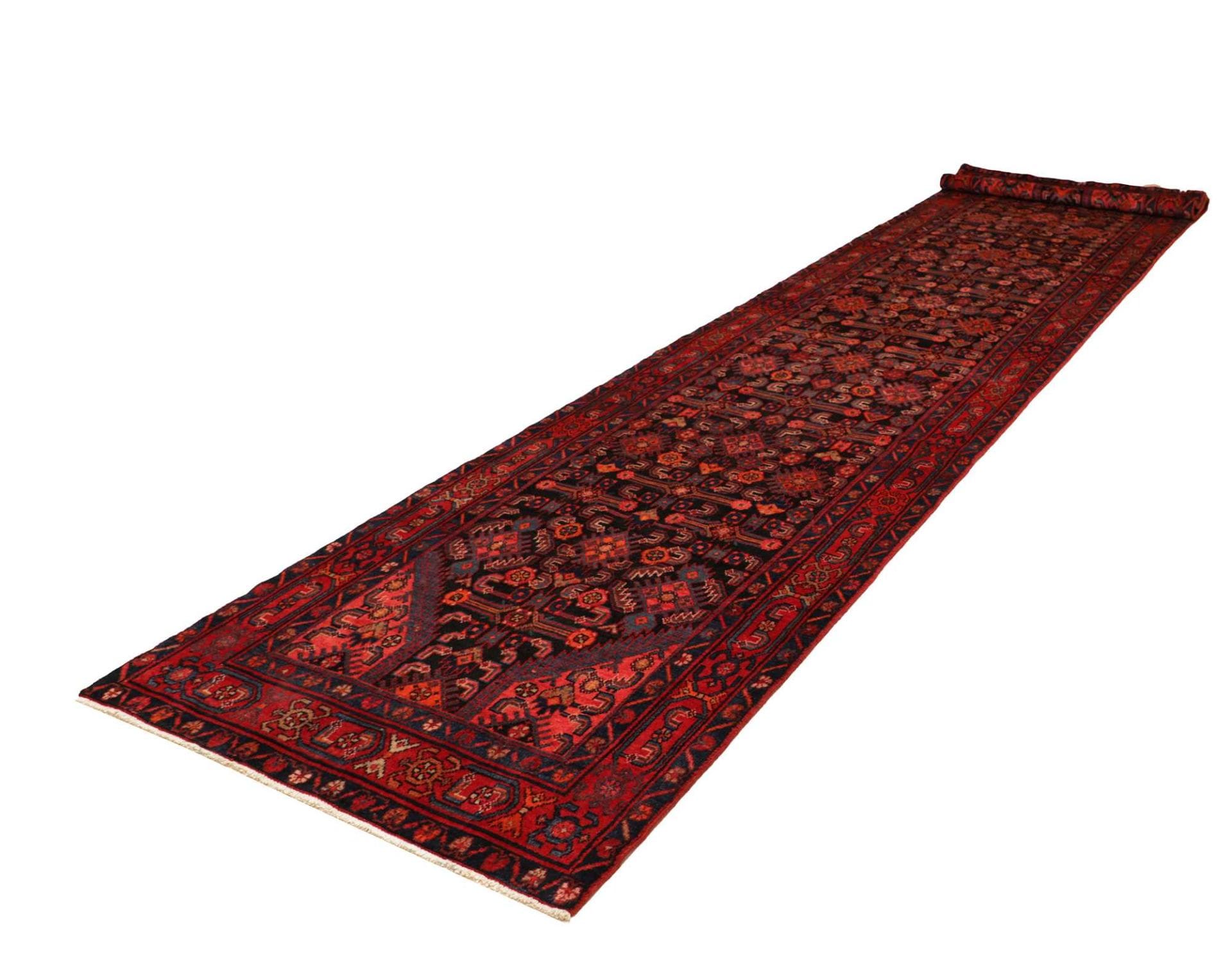 Hamadan Teppich 119 x 516 cm, Schurwolle, Herati-Muster, handgeknüpft