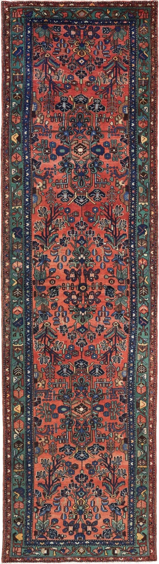 Hamadan Teppich 108x390cm, handgeknüpft, Schurwolle, Herati-Muster
