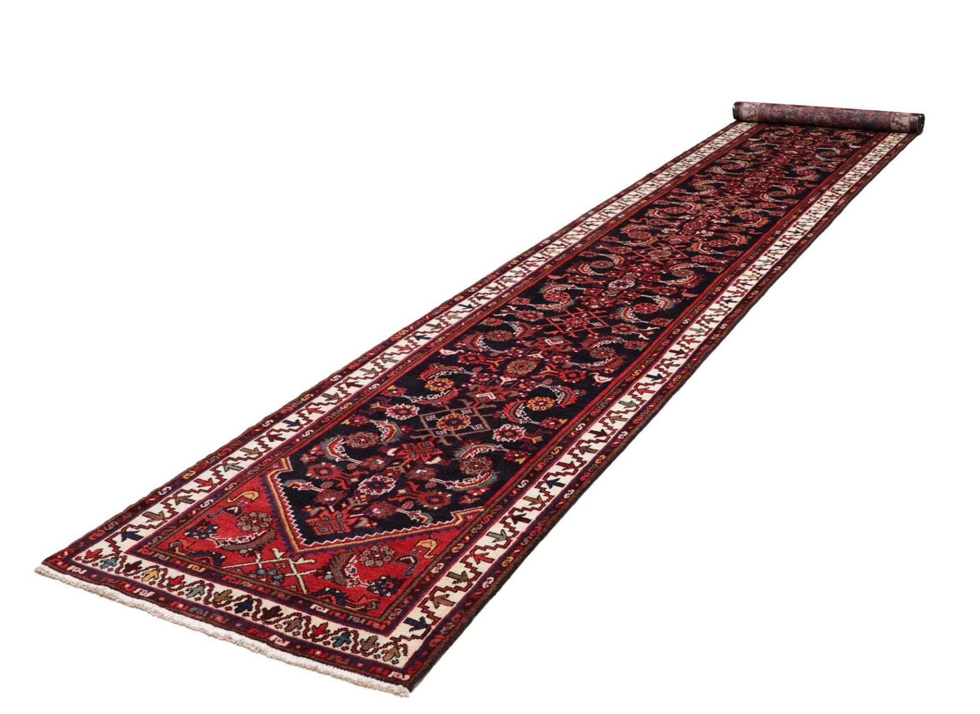 Hamadan Teppich 101 x 506cm, Herati-Muster, handgeknüpft, Perserteppich