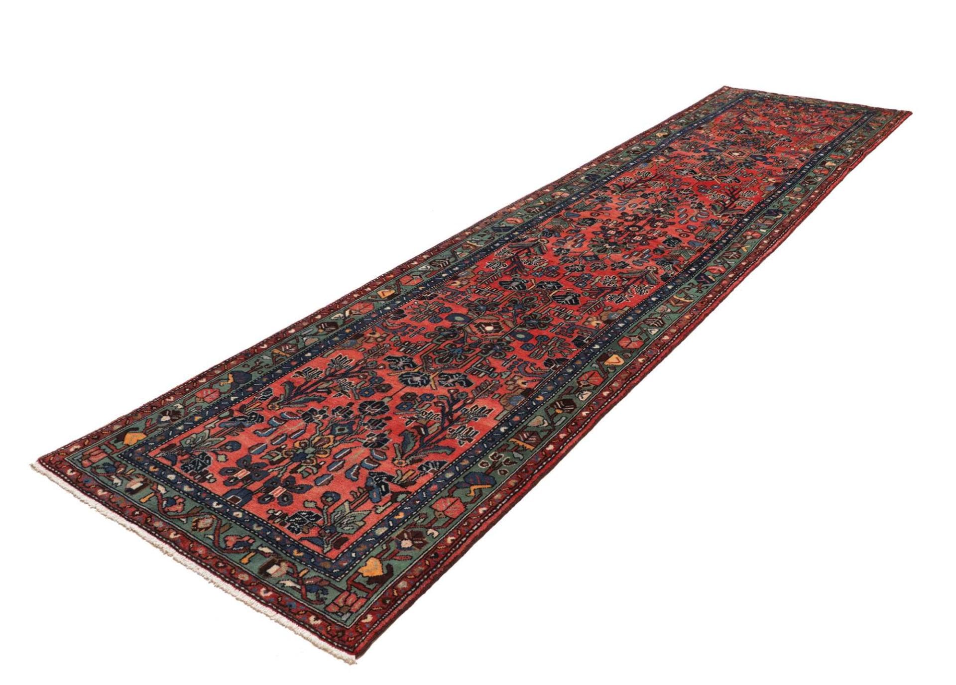 Hamadan Teppich 108x390cm, handgeknüpft, Schurwolle, Herati-Muster