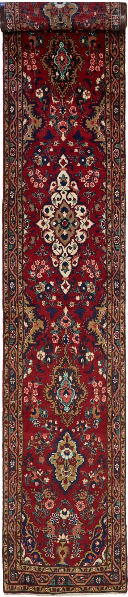 Hamadan Teppich 83 x 522cm, Schurwolle, Herati-Muster, handgeknüpft