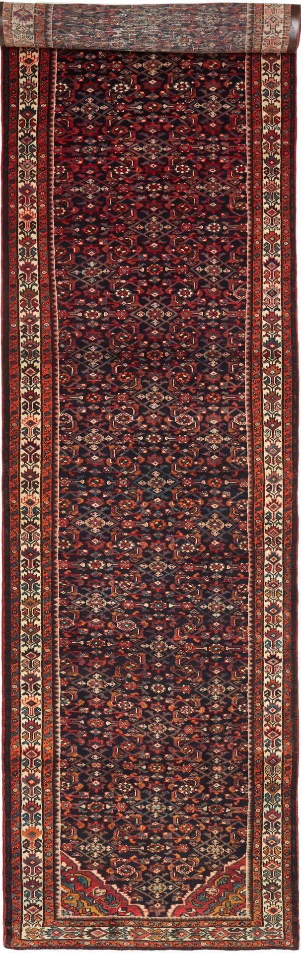 Hamadan Teppich 128 x 527 cm, Schurwolle, Herati-Muster, handgeknüpft