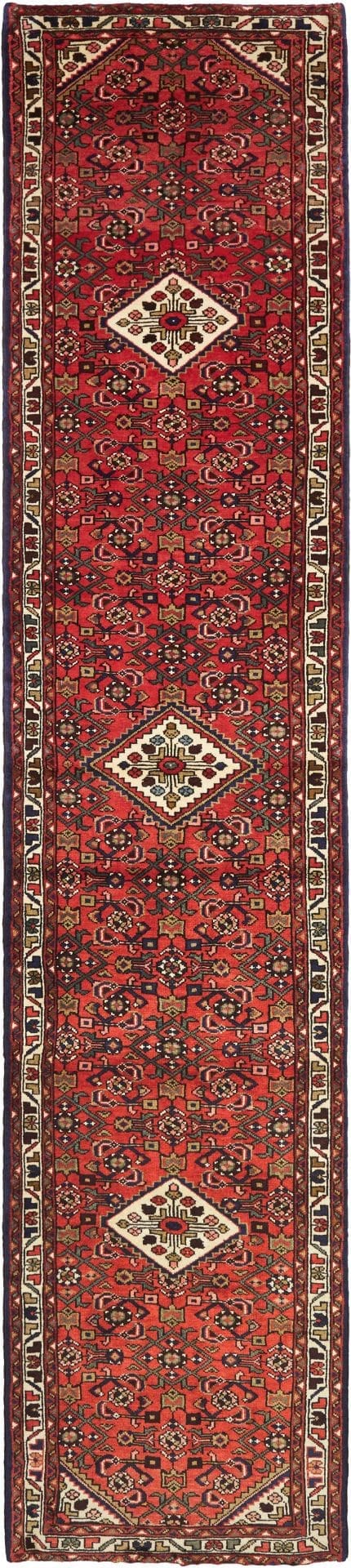 Hamadan Teppich 93 x 405 cm, Schurwolle, geometrisches Muster, handgeknüpft