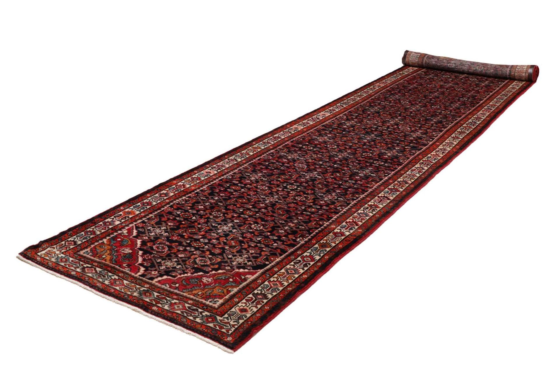 Hamadan Teppich 128 x 527 cm, Schurwolle, Herati-Muster, handgeknüpft