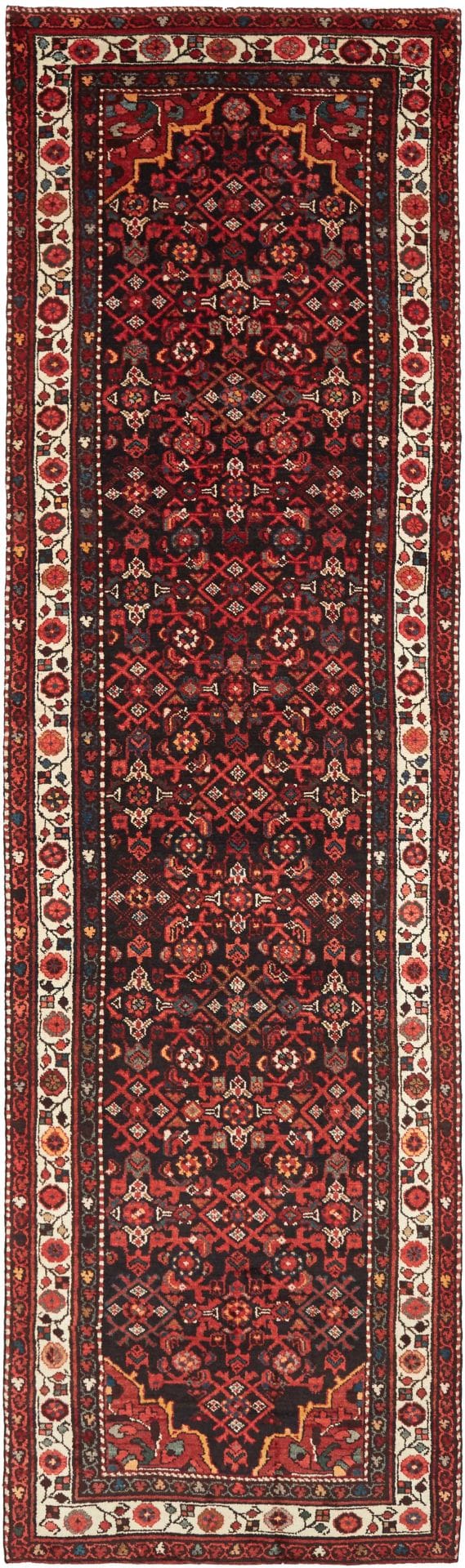 Hamadan Teppich 111 x 387cm, Schurwolle, Herati-Muster, handgeknüpft