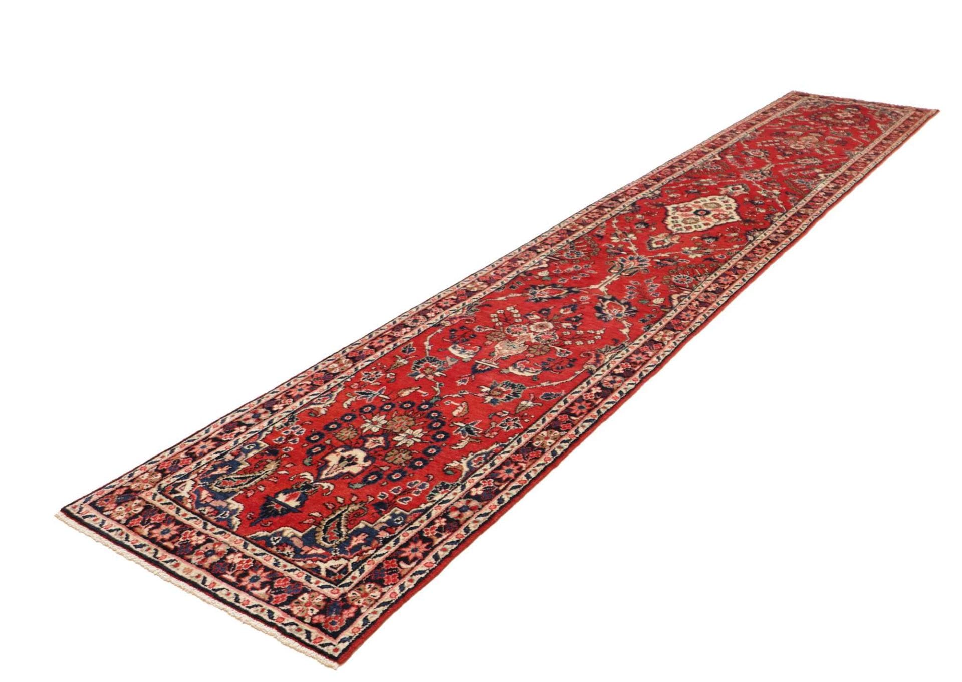 Hamadan Teppich 87 x 445cm, Schurwolle, Herati-Muster, handgeknüpft