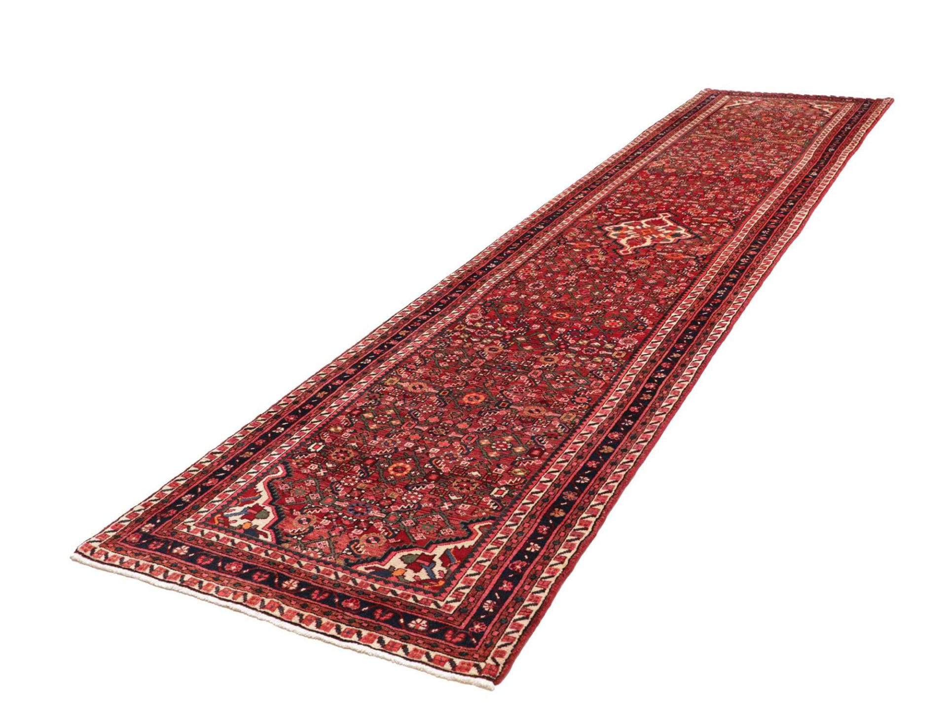 Hamadan Teppich 106 x 425cm, florales Muster, handgeknüpft
