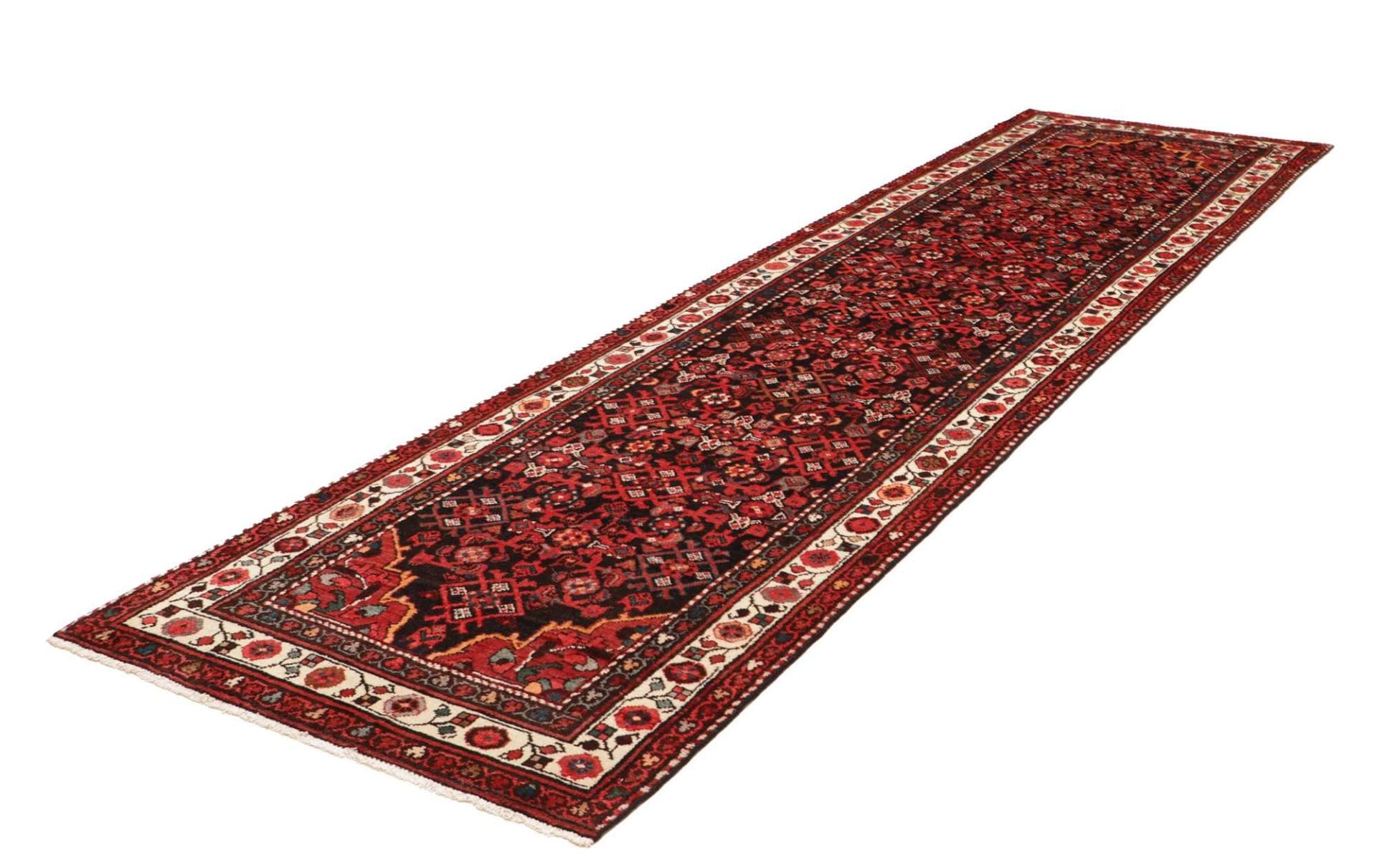 Hamadan Teppich 111 x 387cm, Schurwolle, Herati-Muster, handgeknüpft