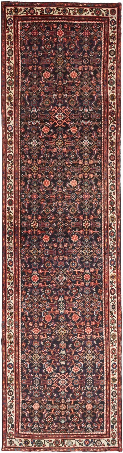 Hamadan Teppich 103 x 390cm, Herati-Muster, Schurwolle, handgeknüpft