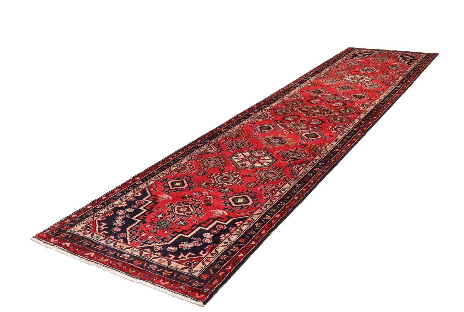 Hamadan Teppich 106 x 425 cm, Herati-Muster, handgeknüpft