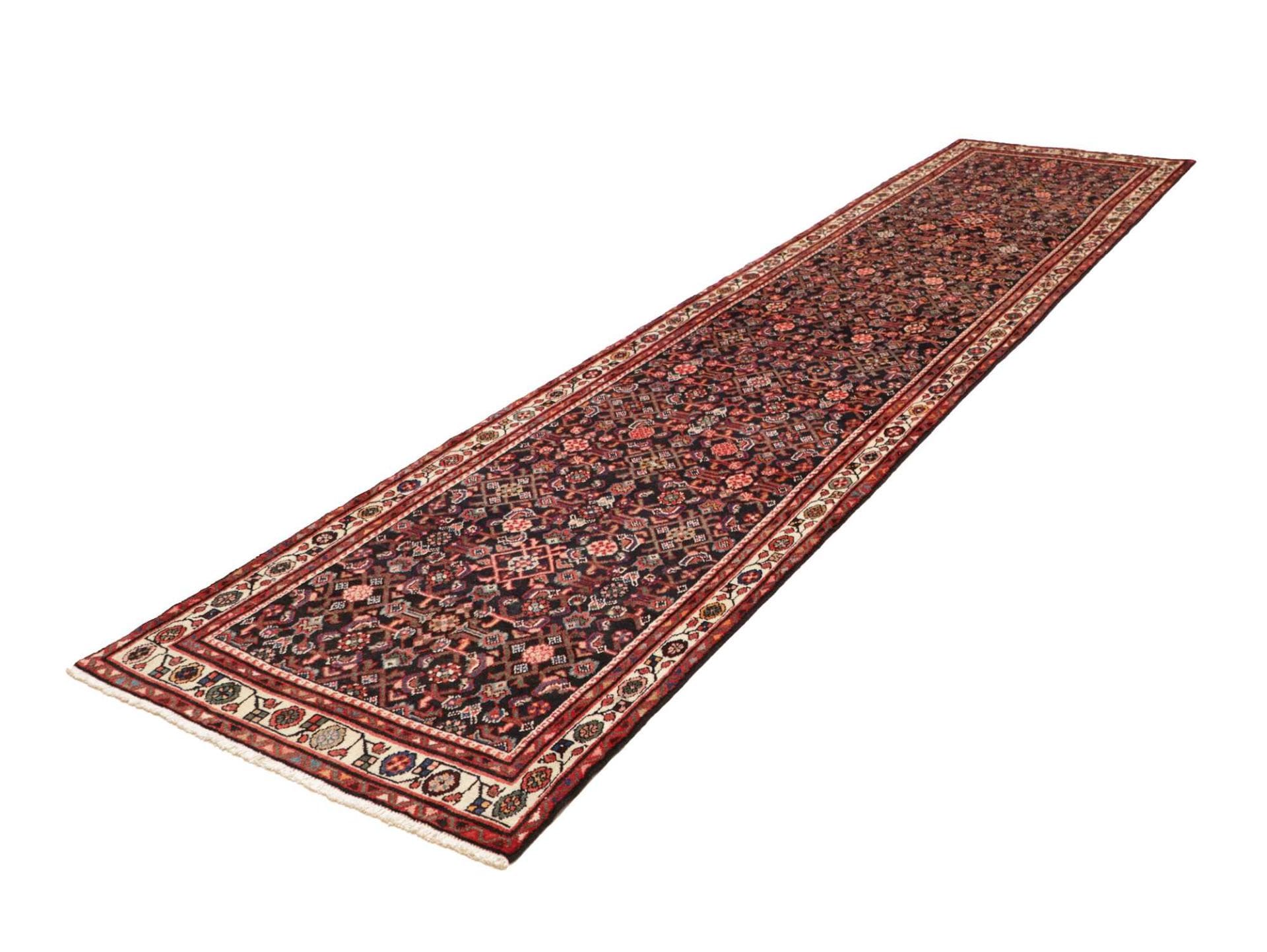 Hamadan Teppich 103 x 390cm, Herati-Muster, Schurwolle, handgeknüpft