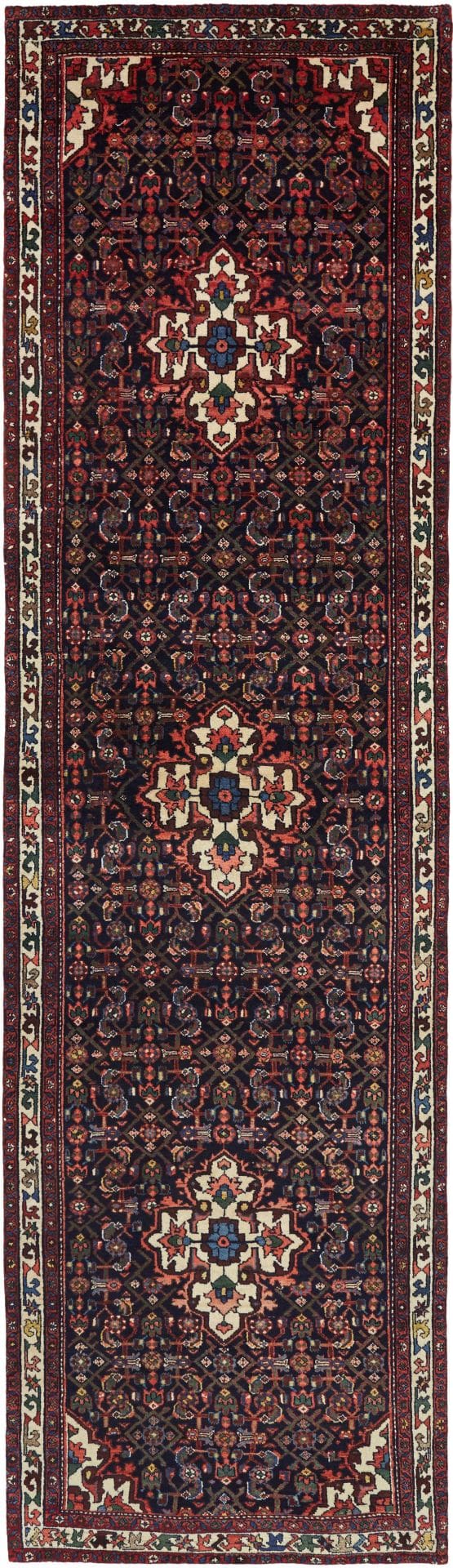 Hamadan Teppich 111 x 407cm, Herati-Muster, handgeknüpft, Perserteppich