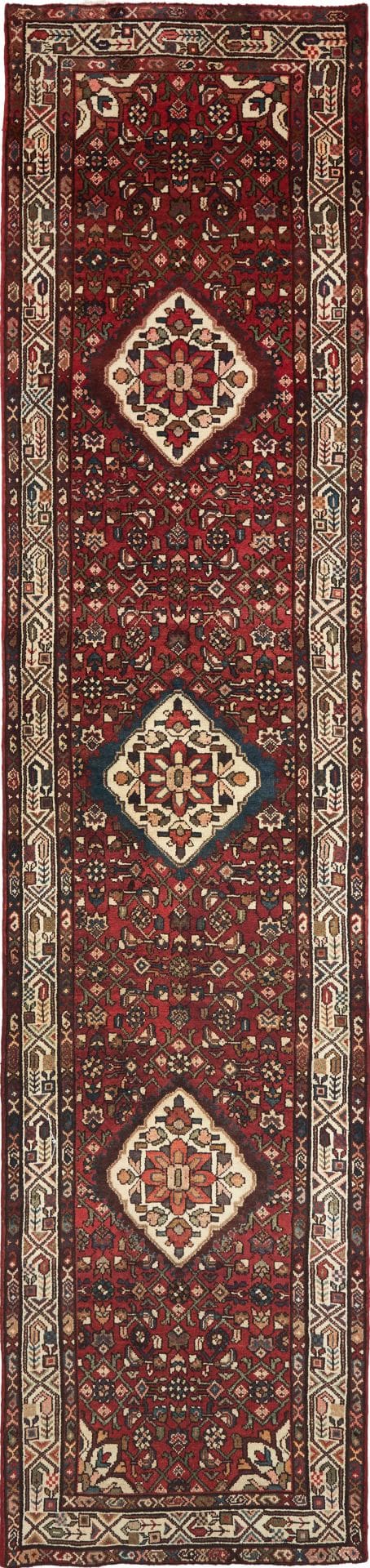 Hamadan Teppich 103 x 420 cm, Herati-Muster, handgeknüpft