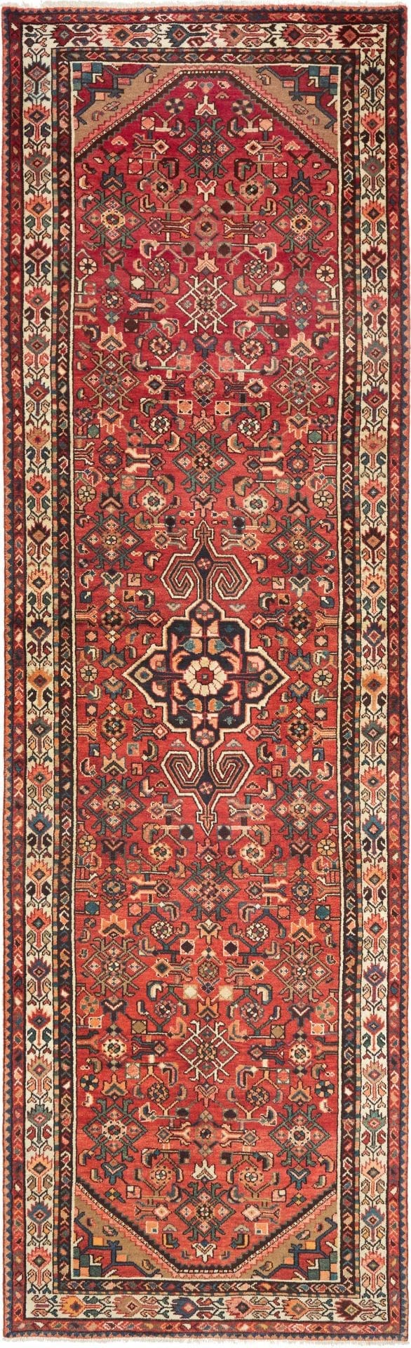 Hamadan Teppich 113 x 386cm, Herati-Muster, Schurwolle, handgeknüpft