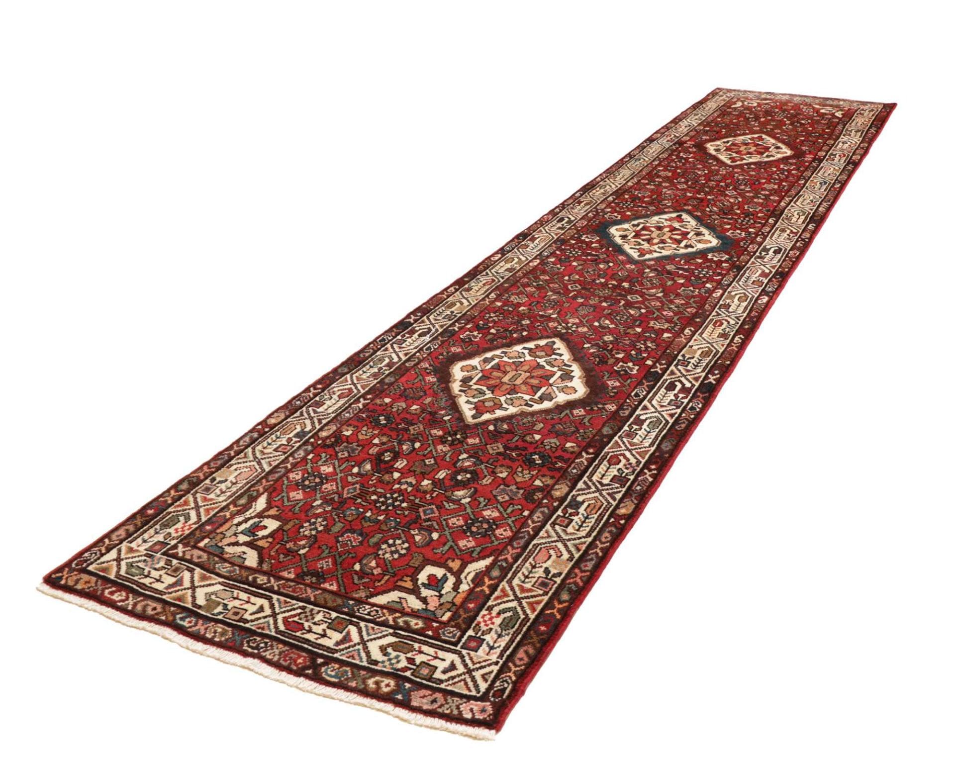 Hamadan Teppich 103 x 420 cm, Herati-Muster, handgeknüpft