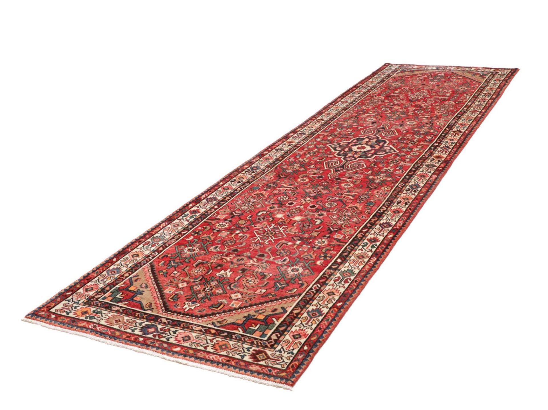 Hamadan Teppich 113 x 386cm, Herati-Muster, Schurwolle, handgeknüpft