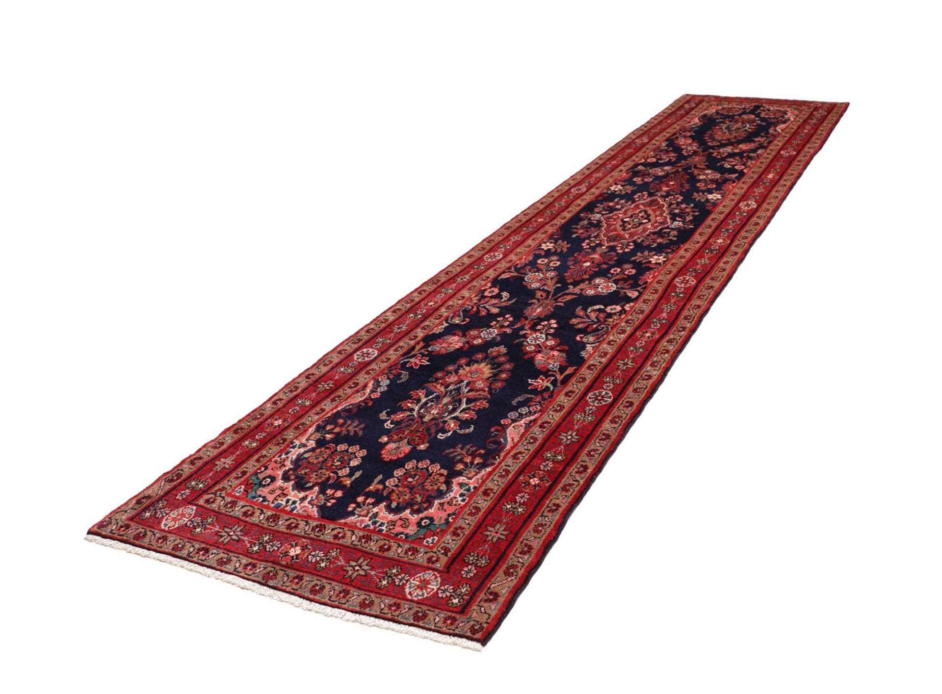 Hamadan Teppich 103 x 437cm, Herati-Muster, Schurwolle, handgeknüpft