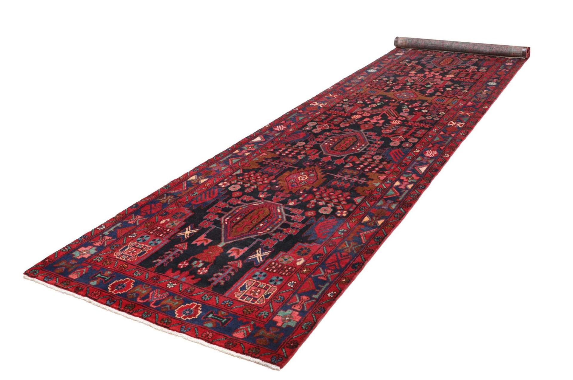 Hamadan Teppich 126 x 510cm, Herati-Muster, handgeknüpft, Perserteppich