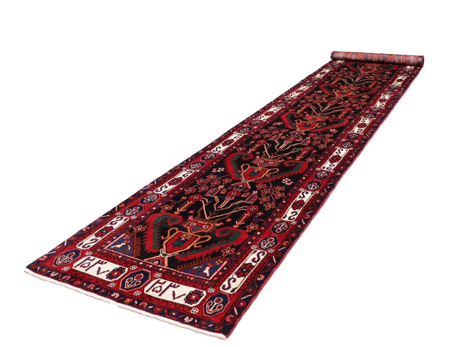 Hamadan Teppich 105 x 477cm, Schurwolle, Herati-Muster, handgeknüpft