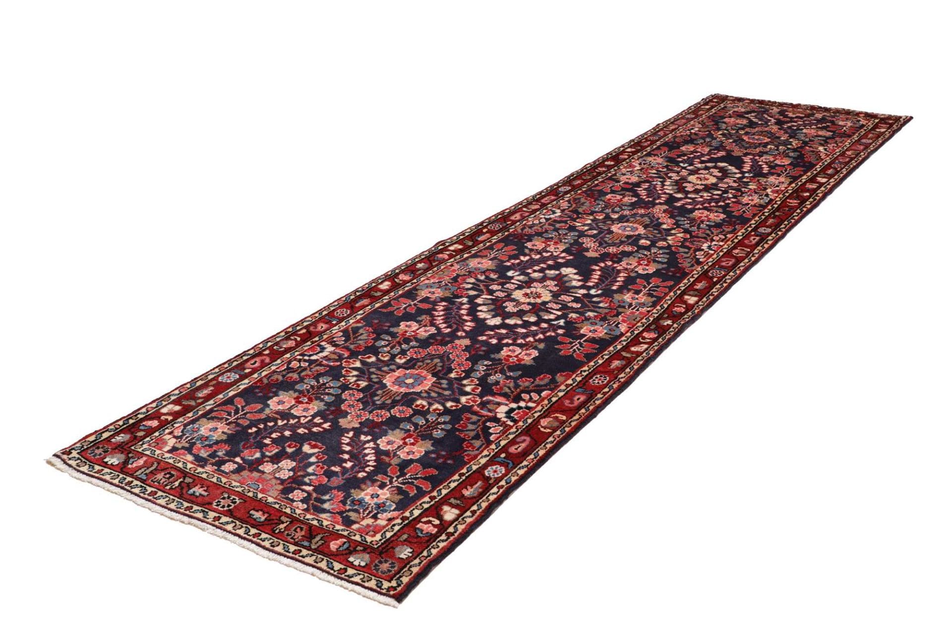 Hamadan Teppich 103 x 397 cm, Schurwolle, Herati-Muster, handgeknüpft