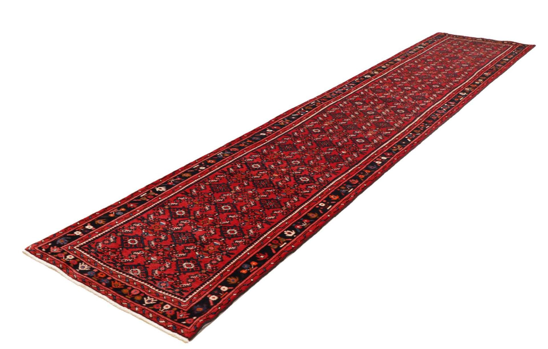 Hamadan Teppich 93 x 407cm, Schurwolle, Herati-Muster, handgeknüpft