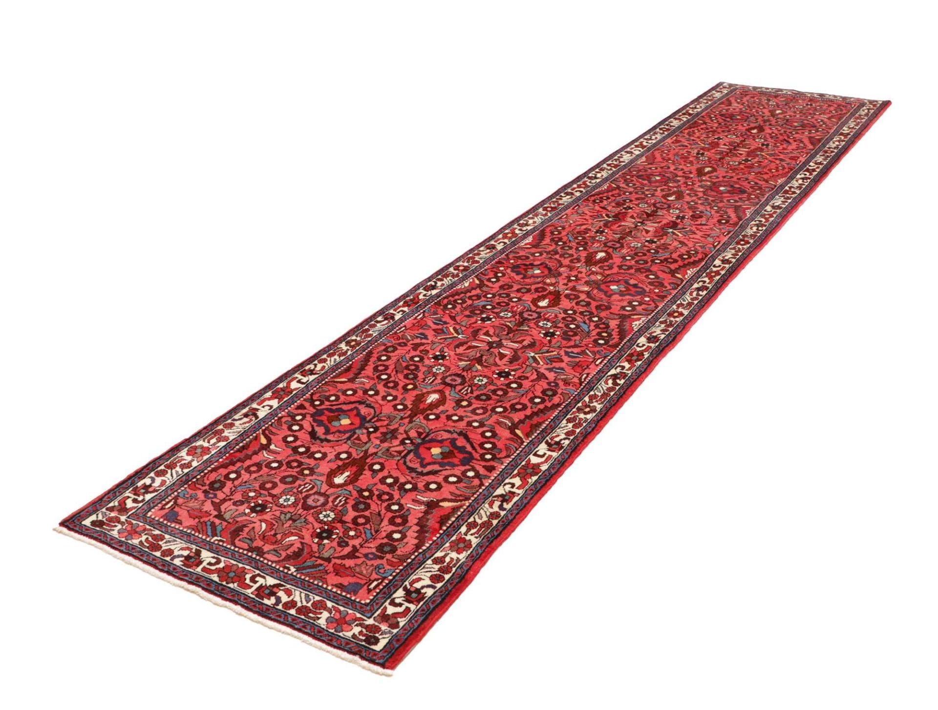 Hamadan Teppich 93 x 395 cm, Herati-Muster, handgeknüpft