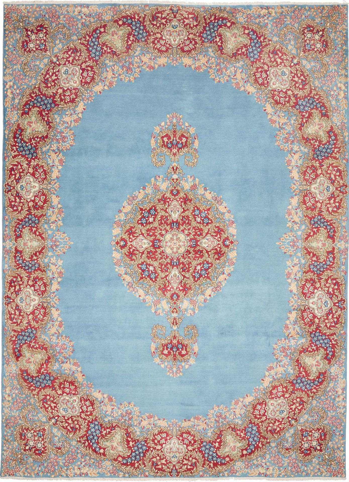 Kirman Teppich 283 x 385cm, florale Muster, handgeknüpft, Perserteppich H1