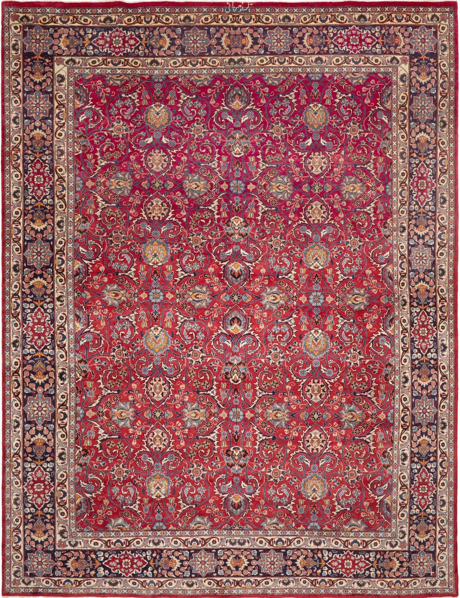 Mashad Teppich 298 x 388cm, florales Medaillon, Perserteppich, handgeknüpft