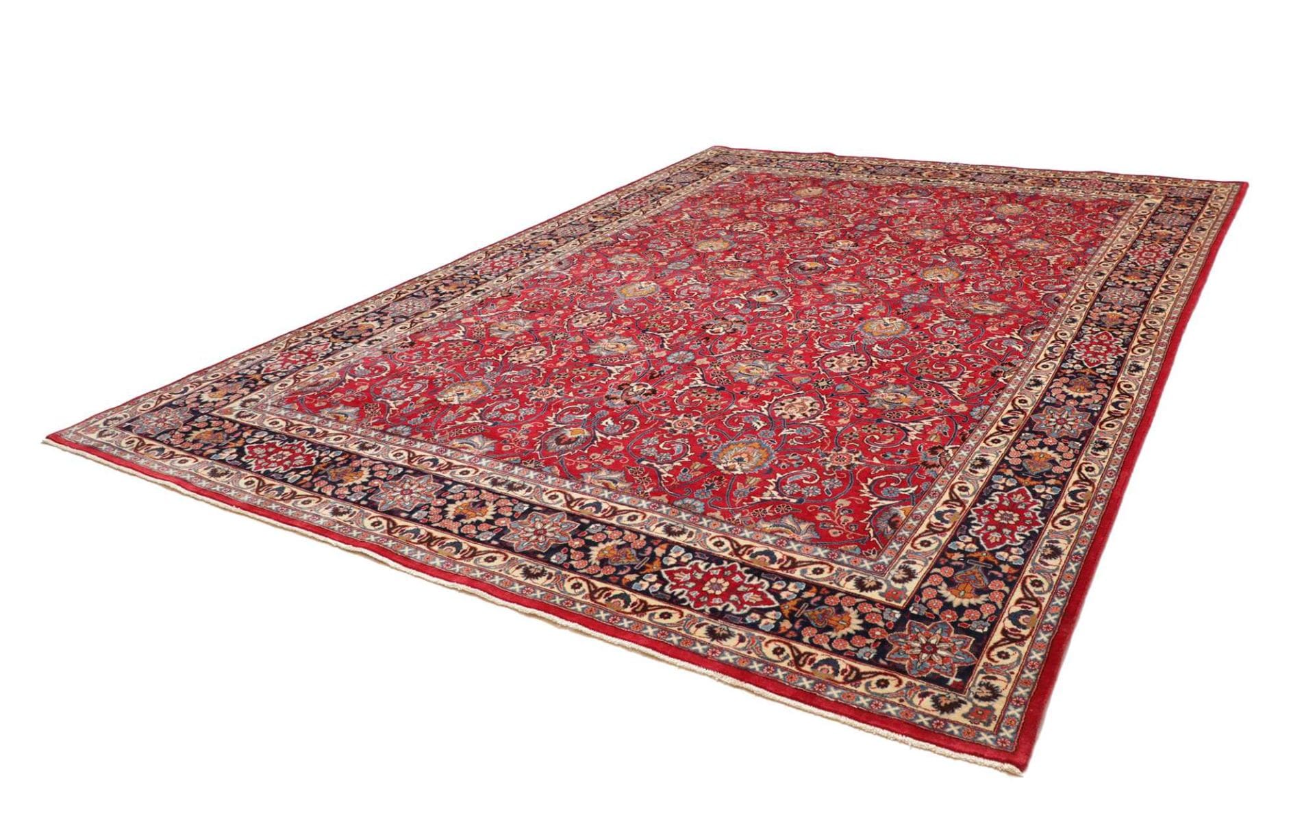 Mashad Teppich 298 x 388cm, florales Medaillon, Perserteppich, handgeknüpft
