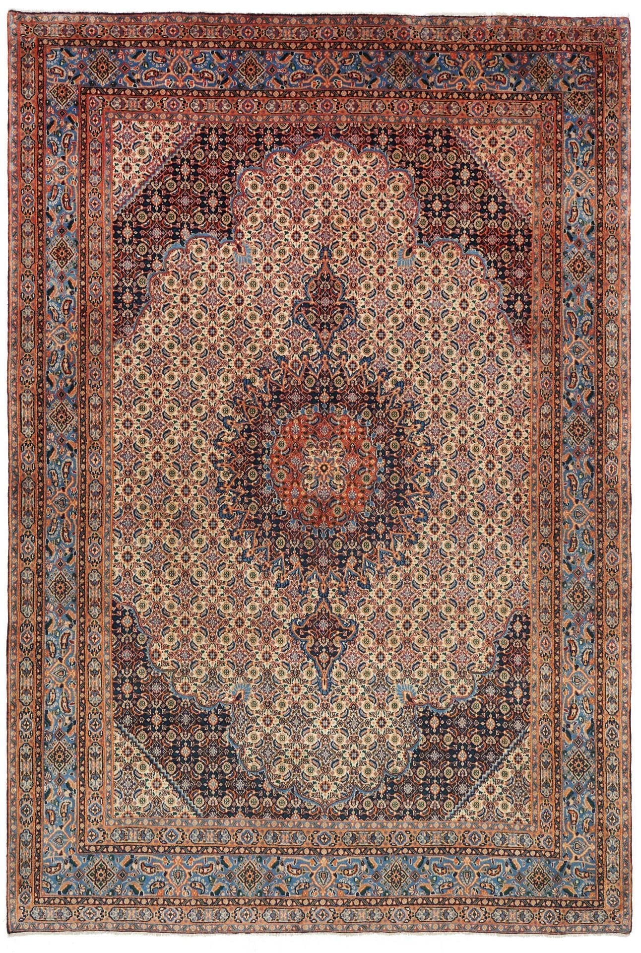 Moud Teppich 210 x 308 cm, florales Design, handgeknüpft, Perserteppich