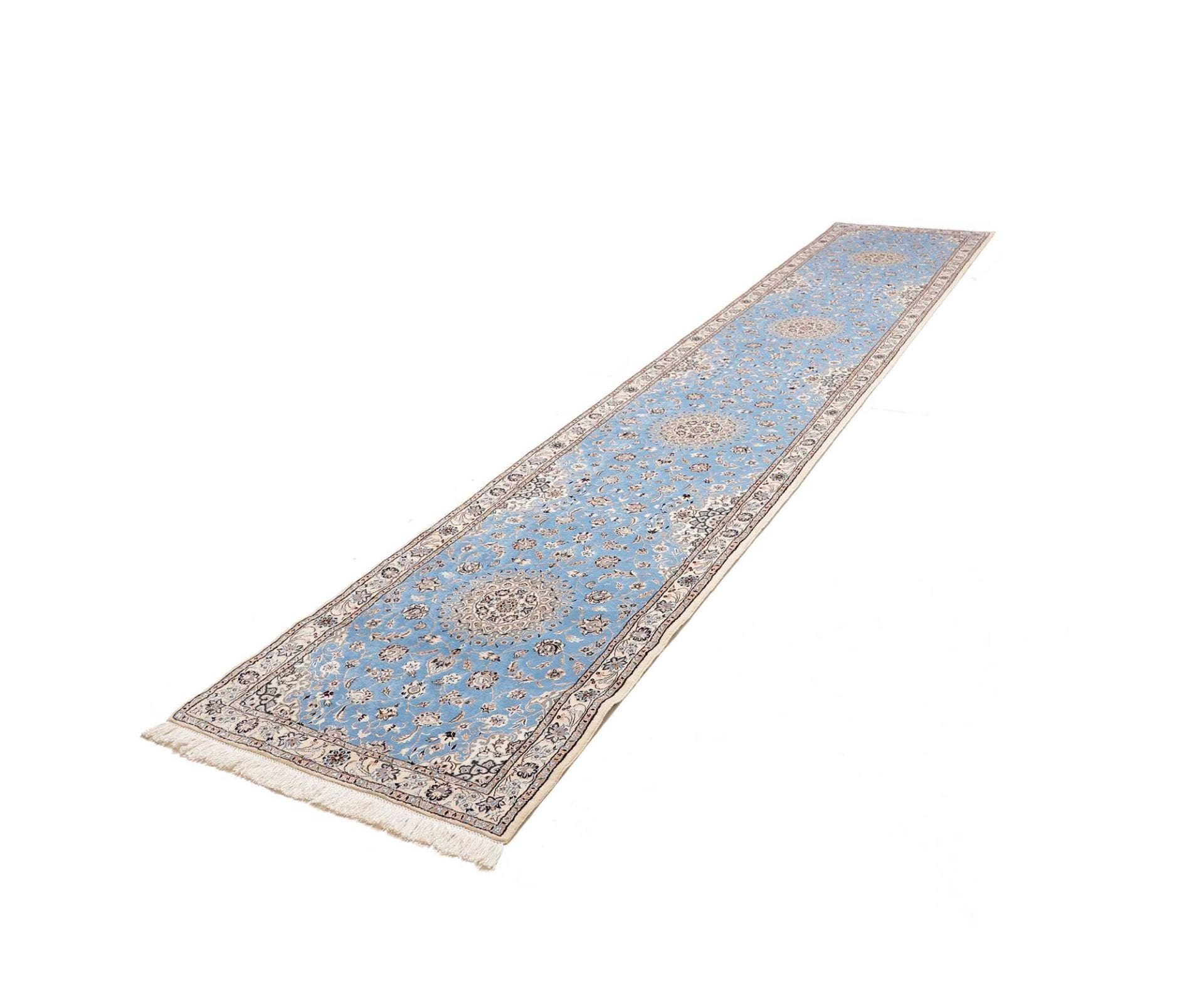 Nain Teppich 88 x 440cm, florales Muster, Wolle, handgeknüpft