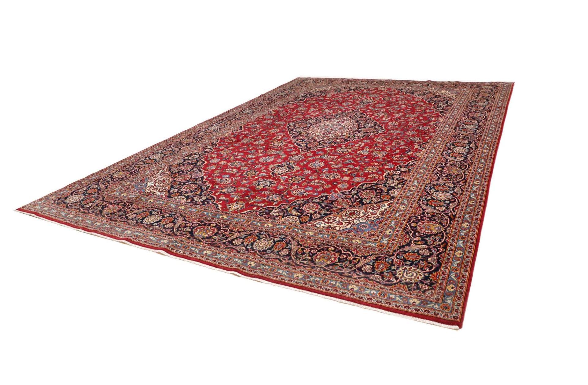 Kashan Teppich 306 x 440cm, Schurwolle, florales Muster, handgeknüpft