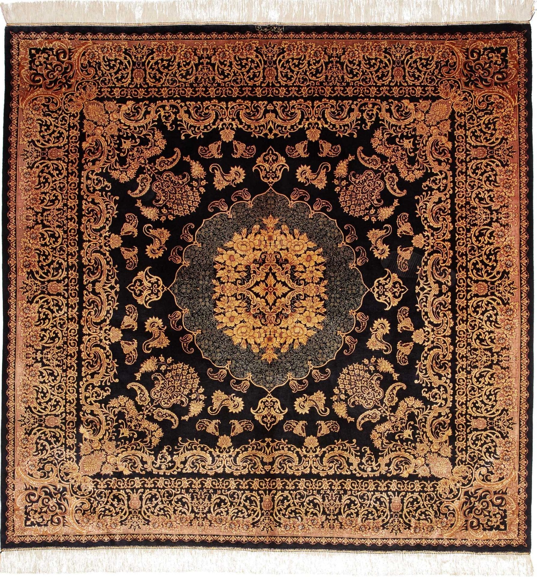 Ghom Teppich 203 x 200cm, Seide, handgeknüpft, Perserteppich