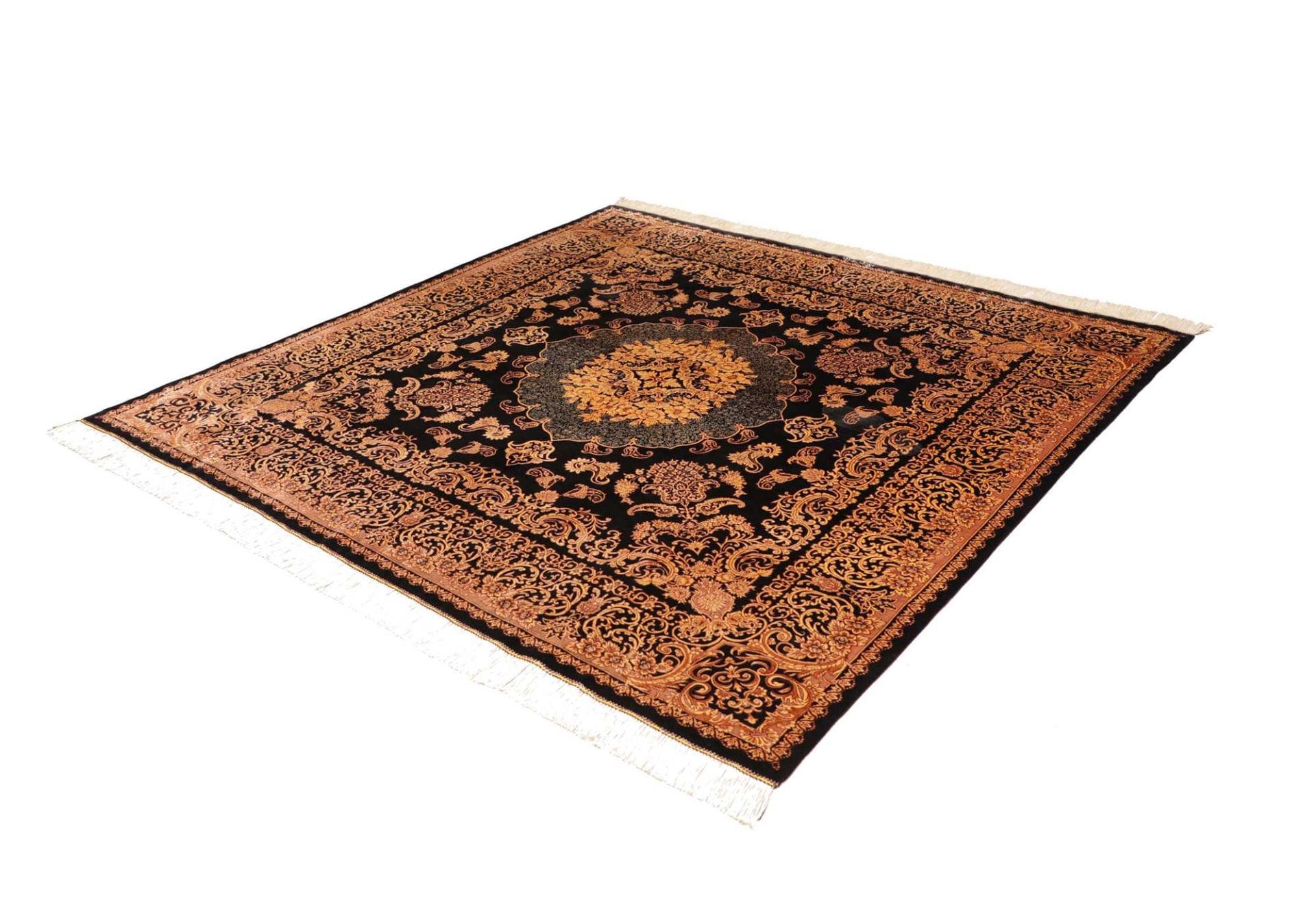 Ghom Teppich 203 x 200cm, Seide, handgeknüpft, Perserteppich